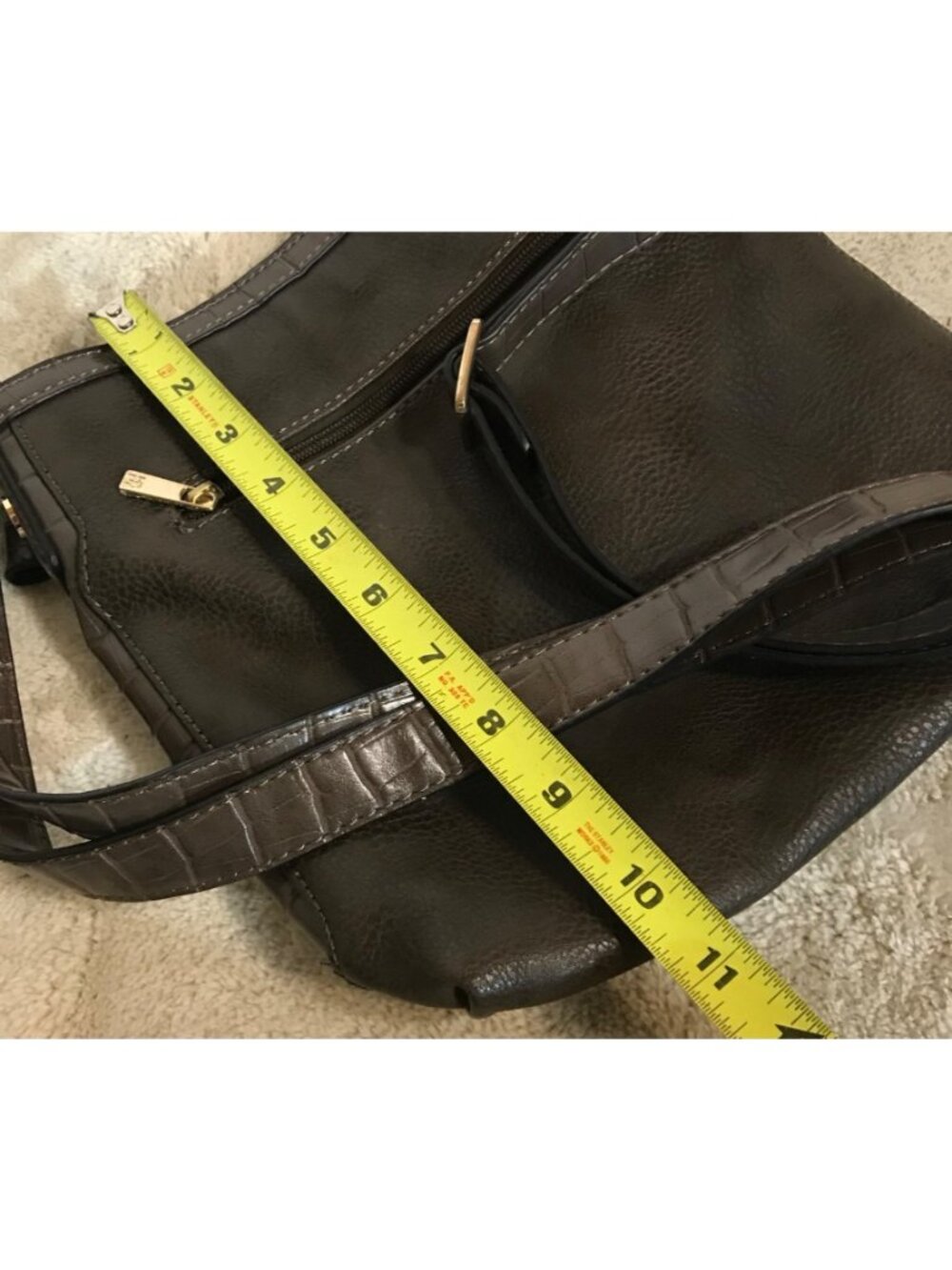 Hilary Radley Purse Brown Leather Crossbody Croc Embossed & Leopard Lining 10 x - Picture 14 of 15